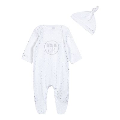bluezoo Baby girls' white spotted 'Born in 2016' sleepsuit and hat set